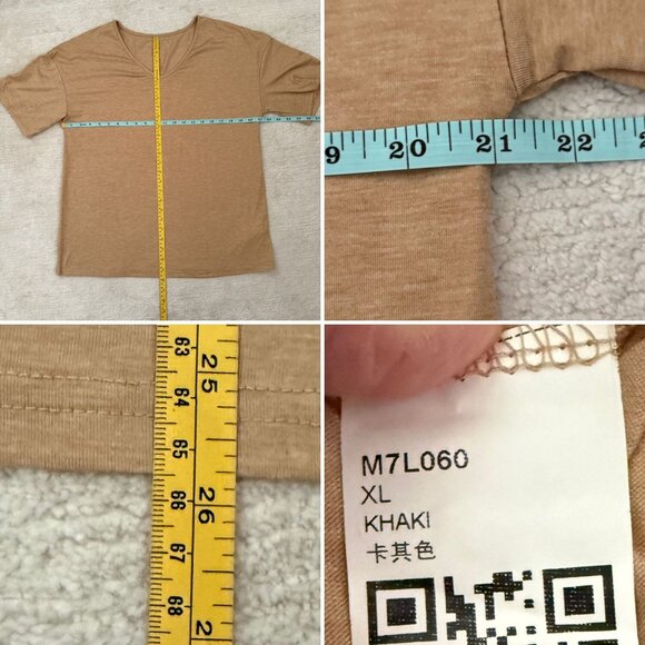 Khaki V Neck Tee Shirt Size XL Soft Lightweight Casual Top Beigecore Tan Basic - Picture 7 of 10